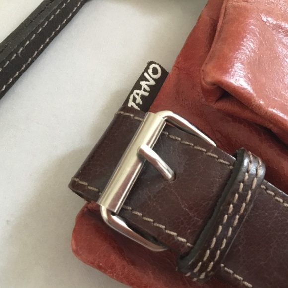 TANO Red and Brown Leather Envelope Clutch with Decorative Buckles - Picture 7 of 8